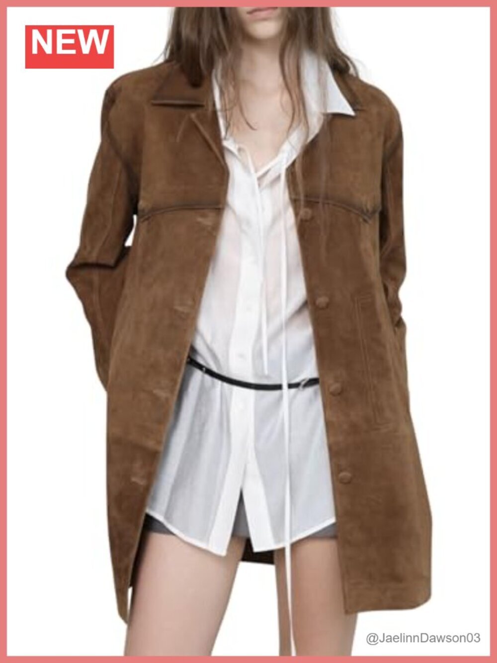 Faux Suede Leather Shacket Mid Long Jacket Coat Oversized Button Down